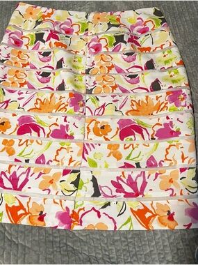 Ann Taylor Floral Print Skirt in White, Pink, Orange, Green